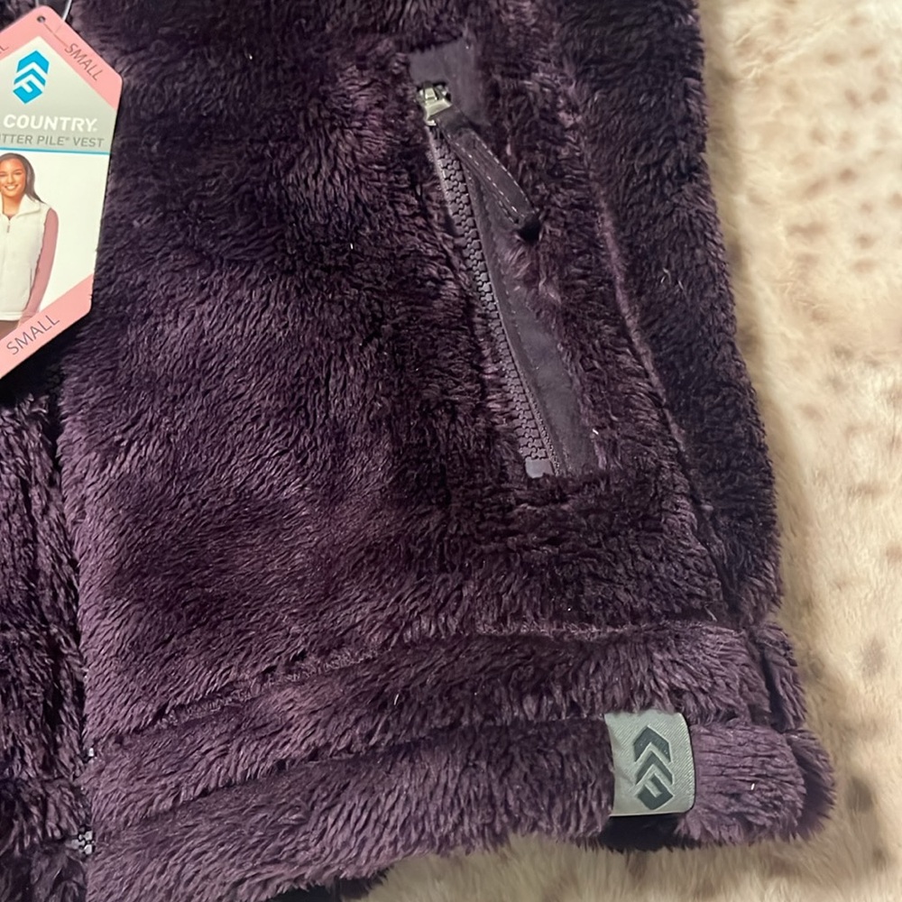 NWT Free Country Alpine Butter Pile Vest Purple Fur Zip-up Small - Picture 4 of 8